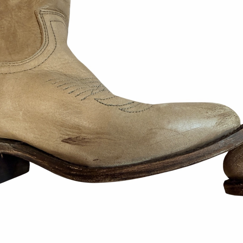 Frye Leather Western Ankle Boots Women 6.5 B Tan Distressed Cowboy Made Mexico - Picture 12 of 16